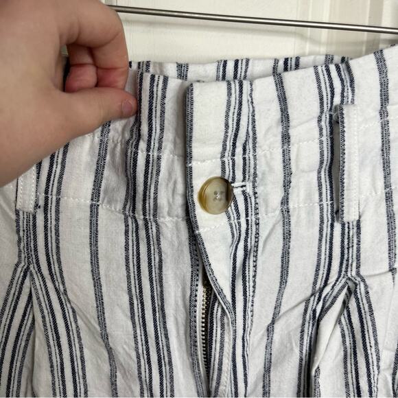 Madewell Linen Cotton Baltic Stripe Paper Bag Waist High Waisted Pants Size 2 - Picture 3 of 7